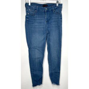 Celebrity Pink Denim Distressed Cropped Destroyed Fray Ankle Skinny Leg Jeans 9